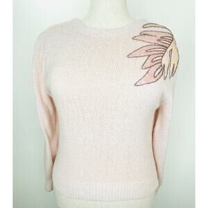 Vintage Raoul Sweater Women's M Pink Y2K Barbiecore Grandma Preppy Floral Sequin
